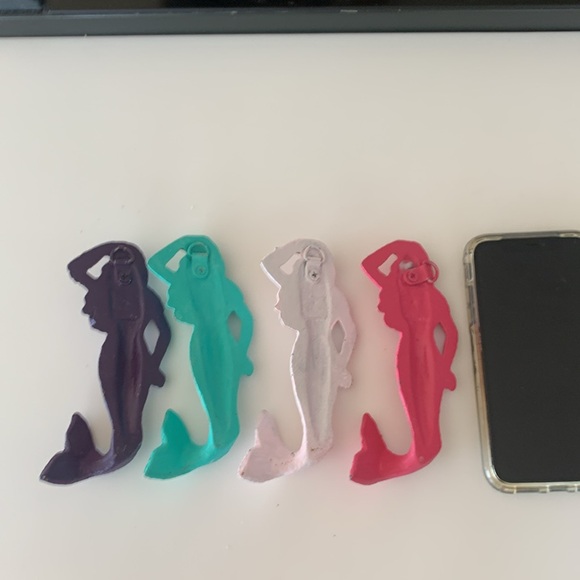 Colorful Cast Iron Mermaid Wall Hooks - Set of 4 - Picture 2 of 3